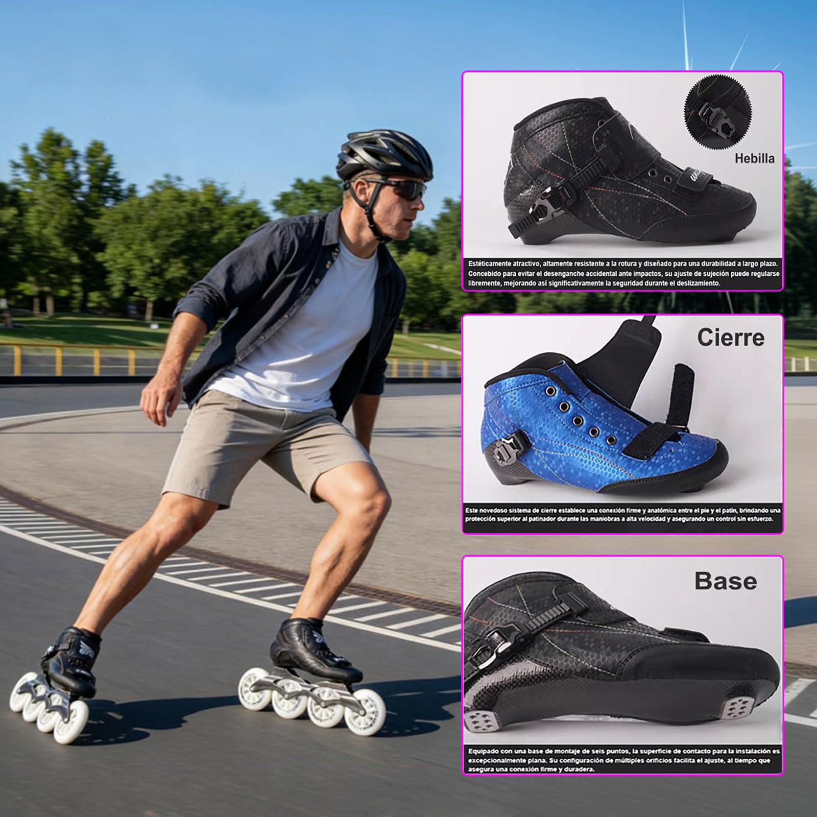 Patines En Linea Adulto, Patines De Velocidad Profesional De Fibra De Carbono para Exteriores, Patines De Ruedas Adulto Hombre Mujer, Ruedas De 110 Mm, Chasis De Aluminio Y Forro Transpirable