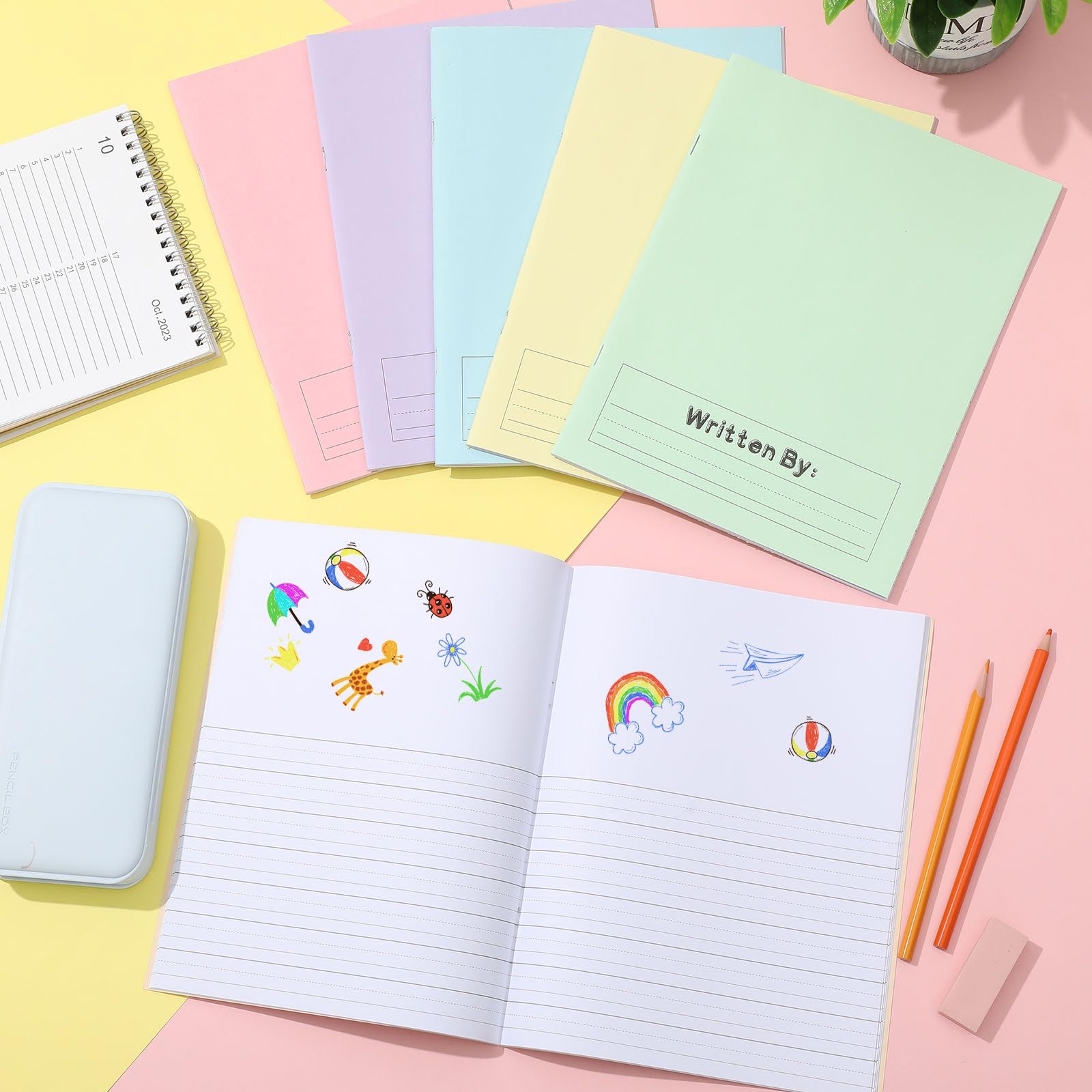Henoyso 120 pagine, quaderni per composizione primaria, K-2, 9 3/4 x 7 1/2 pollici, diari primari, libri vuoti per bambini, per scrivere storie all'asilo (colore chiaro, 12 pezzi)