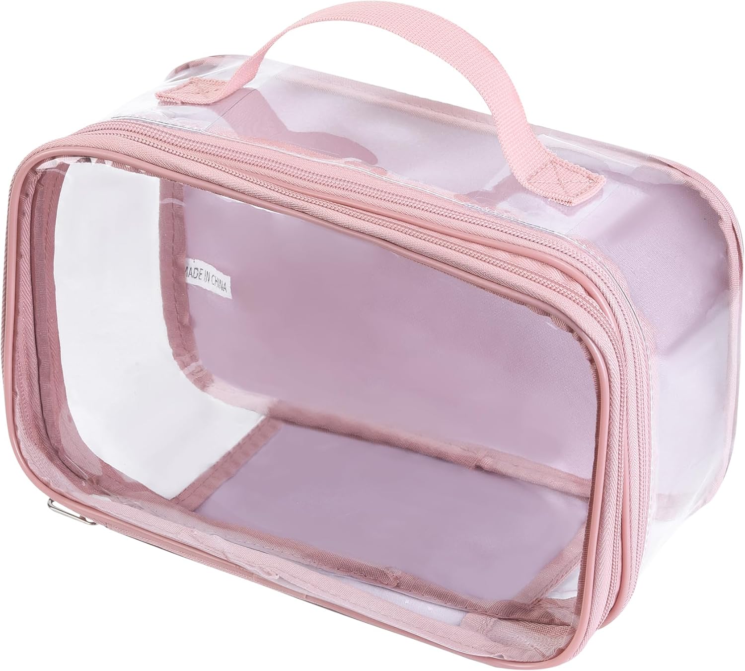 Large clear travel pouch,TSA approved toiletry reusable organizer with zipper proof purse makeup case carry On (Pink)