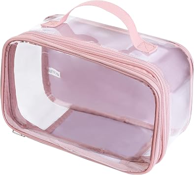 BORMELUN Large clear travel pouch,TSA approved toiletry reusable organizer with zipper proof purse makeup case carry On Pink