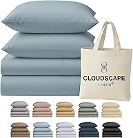 Vista 53 de Cloud Scape Linen - Juego de sábanas de 100% algodón egipcio, tamaño individual, juego de ropa de cama de lujo de 3 piezas, 400 hilos, calidad