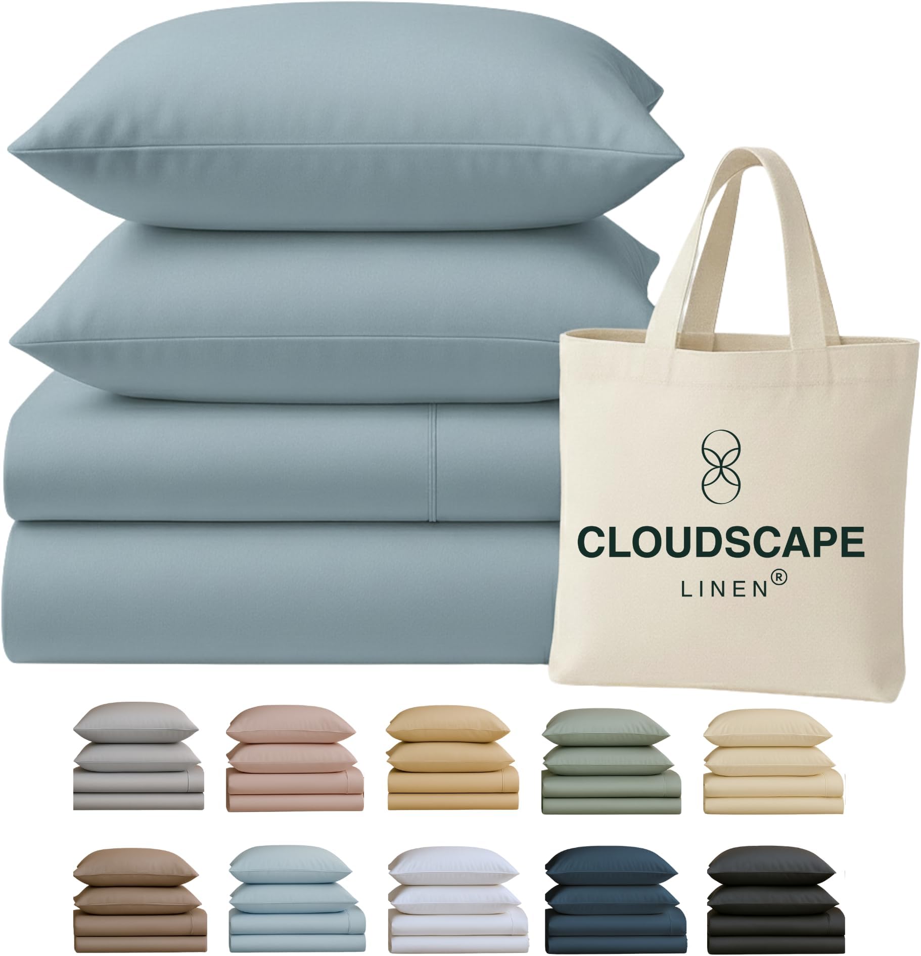 CLOUDSCAPE 100% Egyptian Cotton Sheets King Size - 400 Thread Count 17" Extra Deep Pocket Bed Sheet Set, Fits Upto Cal King Bed, Luxury, All Season Durable Cooling Bedding for Summer-French Blue