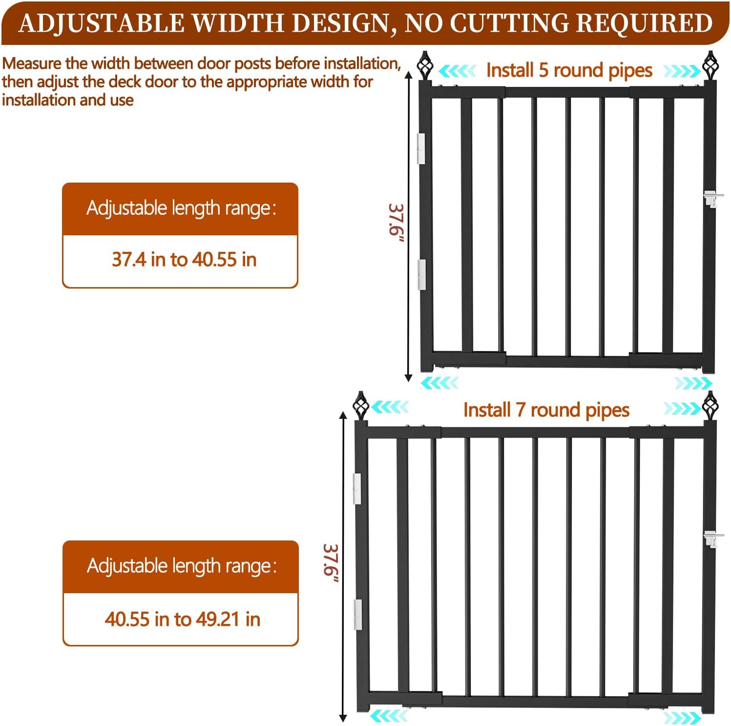 Upgraded Expandable 3 to 4 FT.W x 37in.H，Heavy-Duty Deck Gates Outdoor with Latch, No Cutting Required，Outdoor Dog Gate， Fence Gate, Suitable for Decks, Patios, Gardens, Yards, (Auto-Closing Hinge)