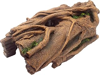 Lizard Snake or Reptile Hide, Large Hollow Log Snake Hideout for Ball Python Bearded Dragon and Gecko Eco-Friendly Resin Tank Accessory with Basking Platform & Multi-Functional Décor