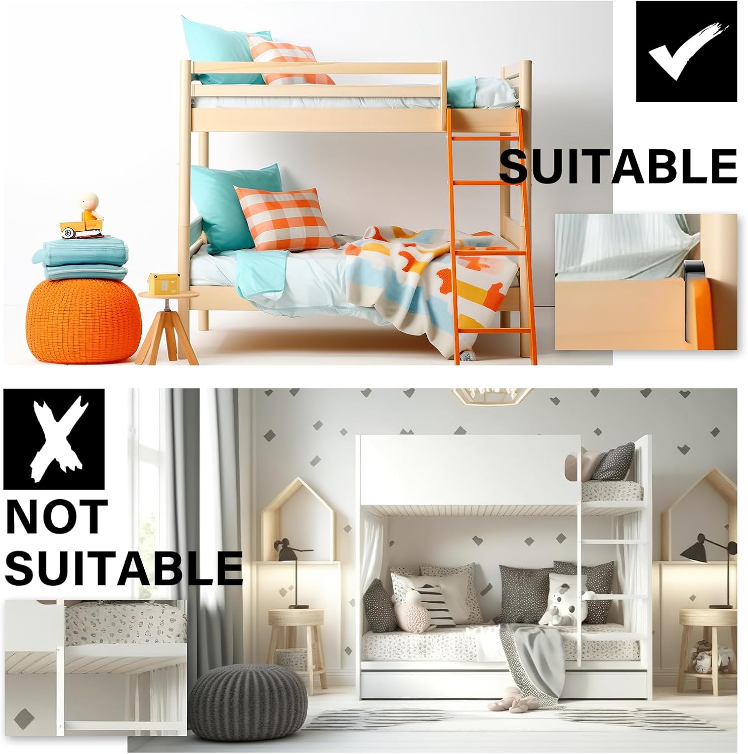 4 Set Angled Bunk Bed Ladder Hooks PVC Adjustable Coated Stainless Steel Iron Bunk Bed Ladder Hooks Brackets Heavy Duty RV Utility Hook Hanger J Hooks Metal with Mounting Screws
