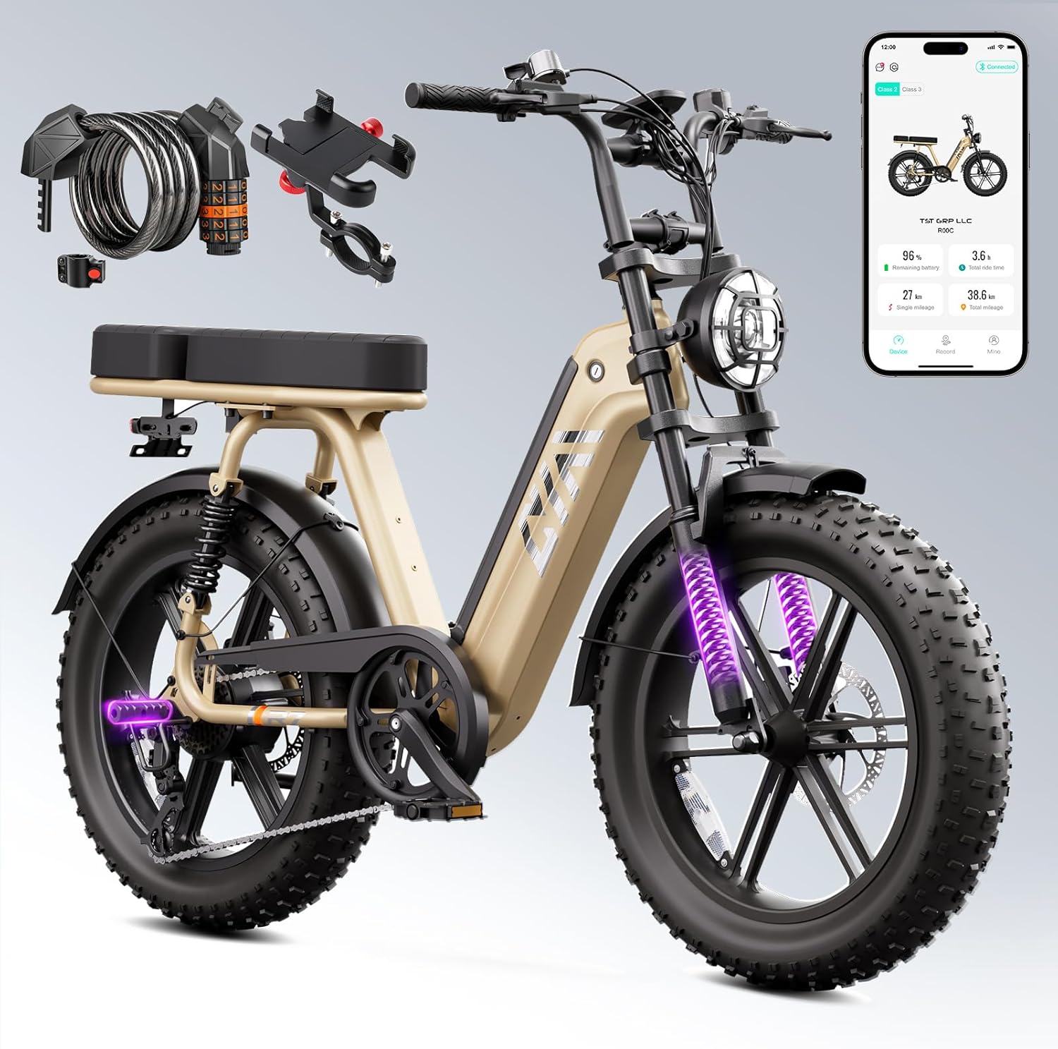 TST Electric Bike for Adults, 20" Fat Tire All-Terrain E-Bike, 1500W Peak Motor, Up to 28MPH, 60 Miles Max Range,Electric Dirt Bike with Rear Seat and Footrest,15Ah Removable Battery