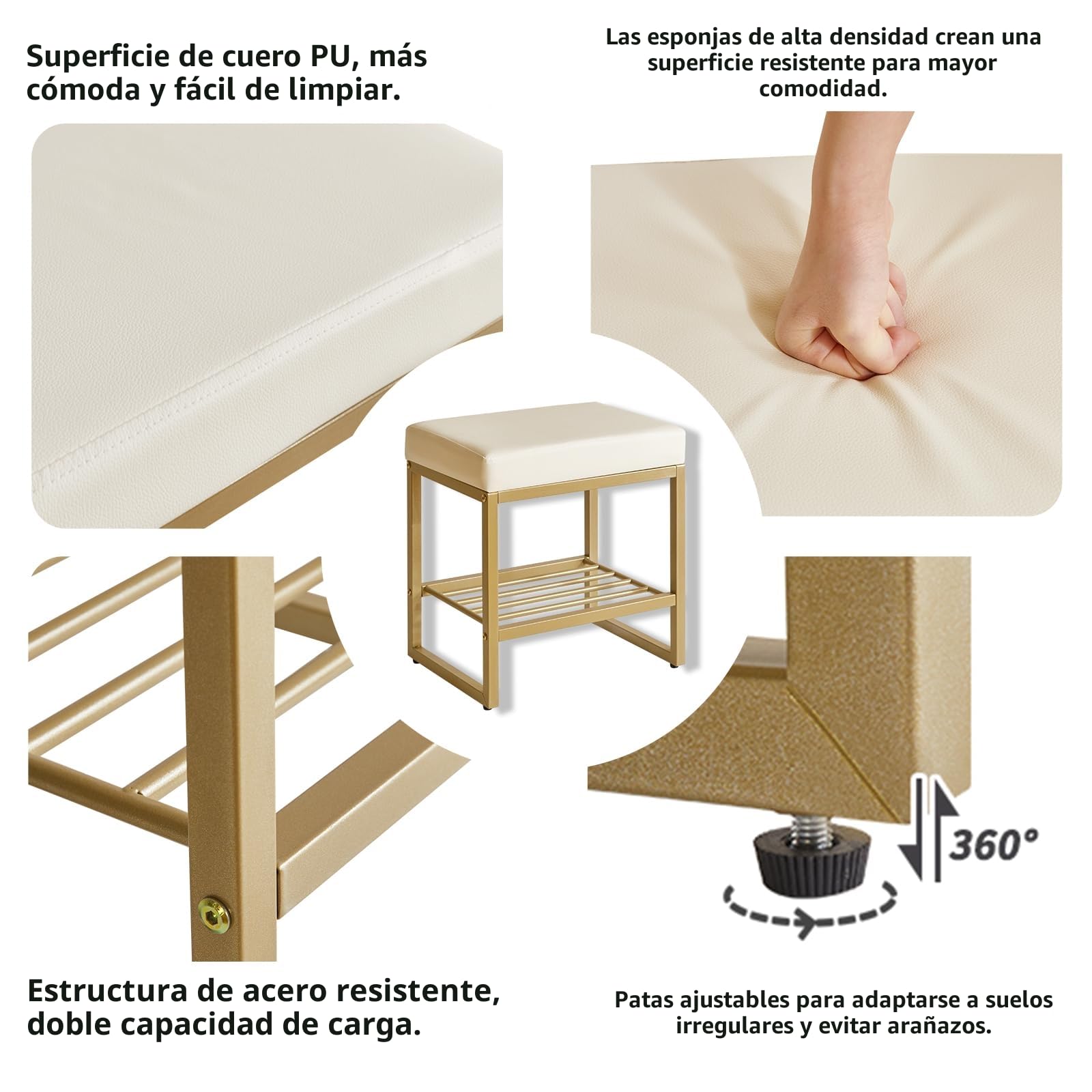 Aibiju Taburete de Tocador Cuadrado, Taburete de Tocador y Espacio de Almacenamiento, Pequeño Banco de Maquillaje para Tocador, Dormitorio, Sala de Estar, Blanco YD-JD150W