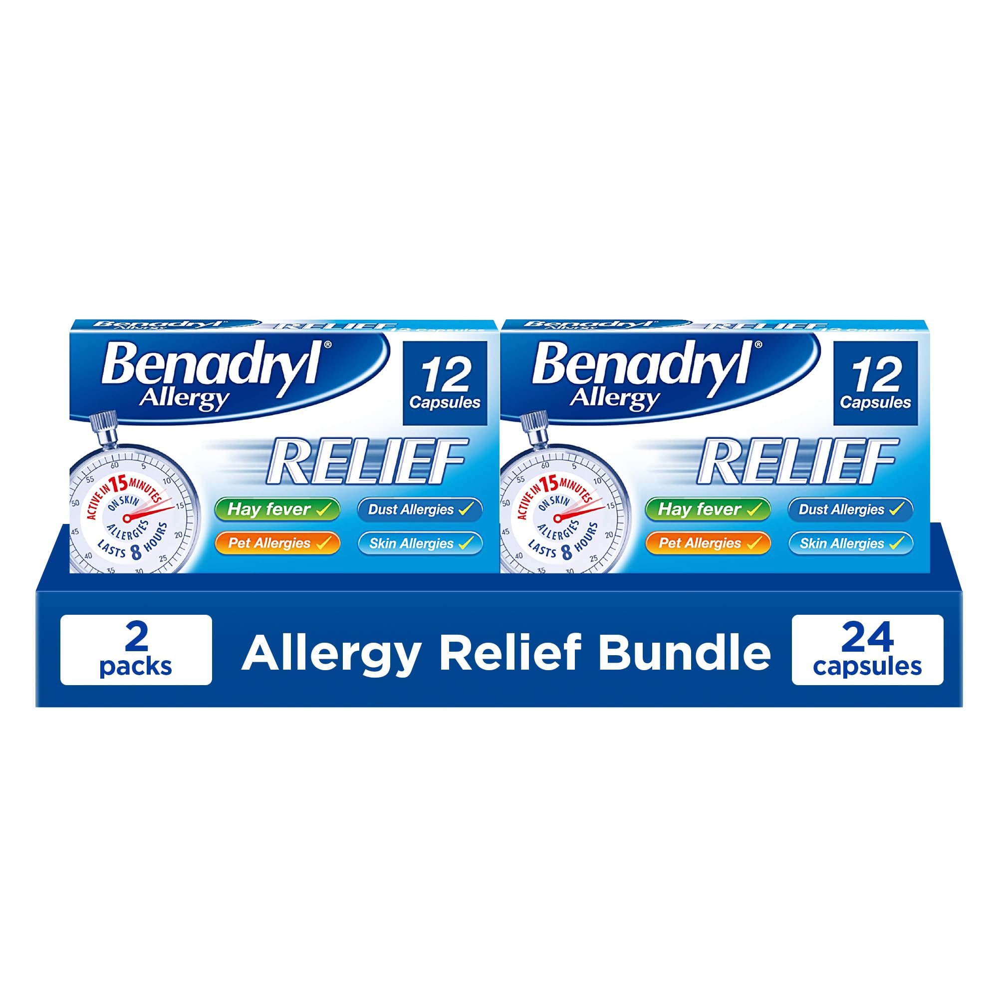 Benadryl Allergy Relief Capsules - Fast-Acting Antihistamine Capsules - 12 Capsules (Pack of 2)