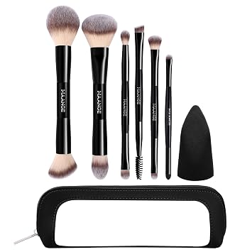 MAANGE 6Pcs Double Ended Makeup Brush Set with Makeup Sponge & Travel Bag