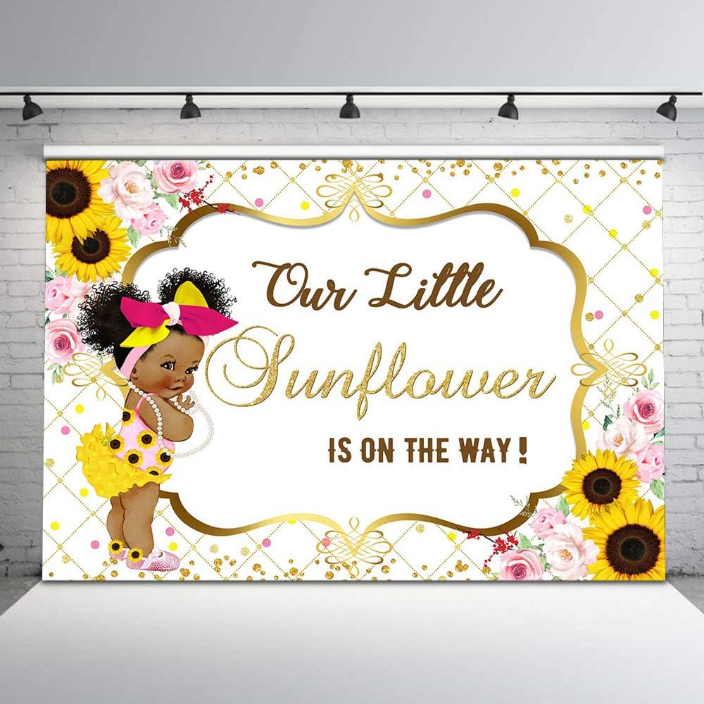 Mocsicka 8 x 6 ft Sunflower Baby Shower Backdrop Little Princess Baby Shower Photo Background African American Afros Baby Shower Backdrops for Girls