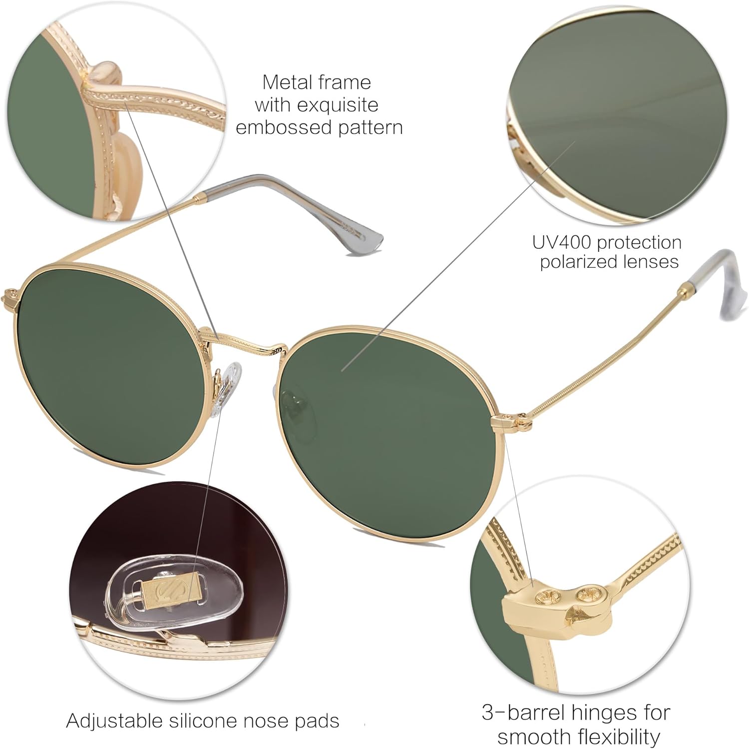 SOJOS Small Round Polarized Sunglasses for Women Men Classic Vintage Retro Shades UV400 SJ1014 - Image 4