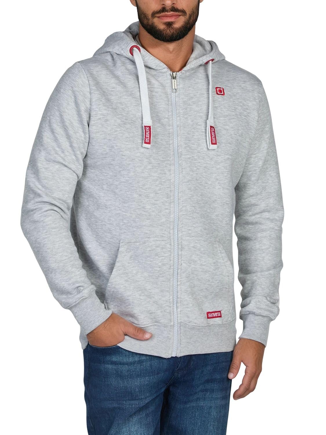 Riverso Noah Men's Hooded Jacket, Sweat Jacket, Sweatshirt, Hoodie, with Zip, Basic, Plain, Cotton, Grey, Brown, Green, Red, Blue, Black, S, M, L, XL, 2XL, 3XL, 4XL, 5XL - Grey - XXXXX-Large