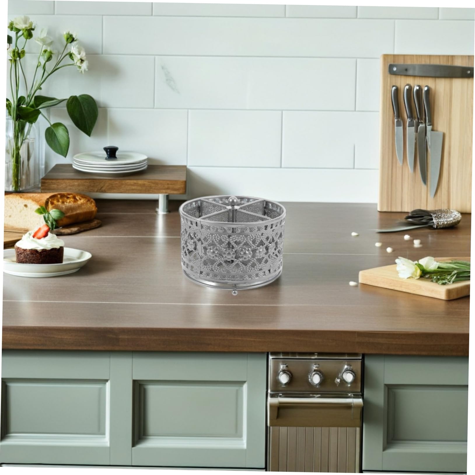 SOIMISS Support de Rangement pour Baguettes et Ustensiles en Fer, Rotatif, à Drainage Rapide, Design Ajouré, Cuisine et Salle à Manger