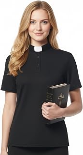 Clergy Shirts for Women Pastor Full Collar Short Sleeve Polo Shirt Clergy Dresses