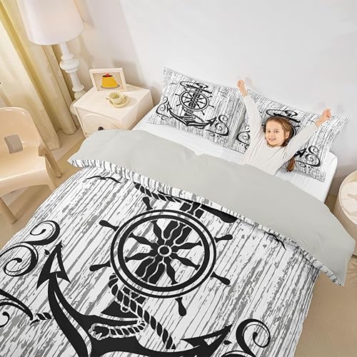 Miniatura 29 de Erosebridal Funda de edredón de ancla náutica, juego de ropa de cama con brújula oceánica, tamaño individual para niños, adolescentes, adultos,