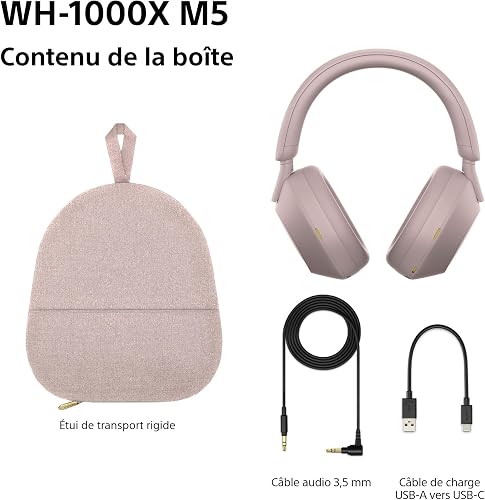 Sony WH-1000XM5 Hard Case Premium Noise Cancelling Wireless Over-Ear Headphones, Bluetooth, Clear Call Quality, Hi-Res Audio, Up to 30hr Battery Life, Includes Hard Case, iOS & Android - Smoky Pink - 9