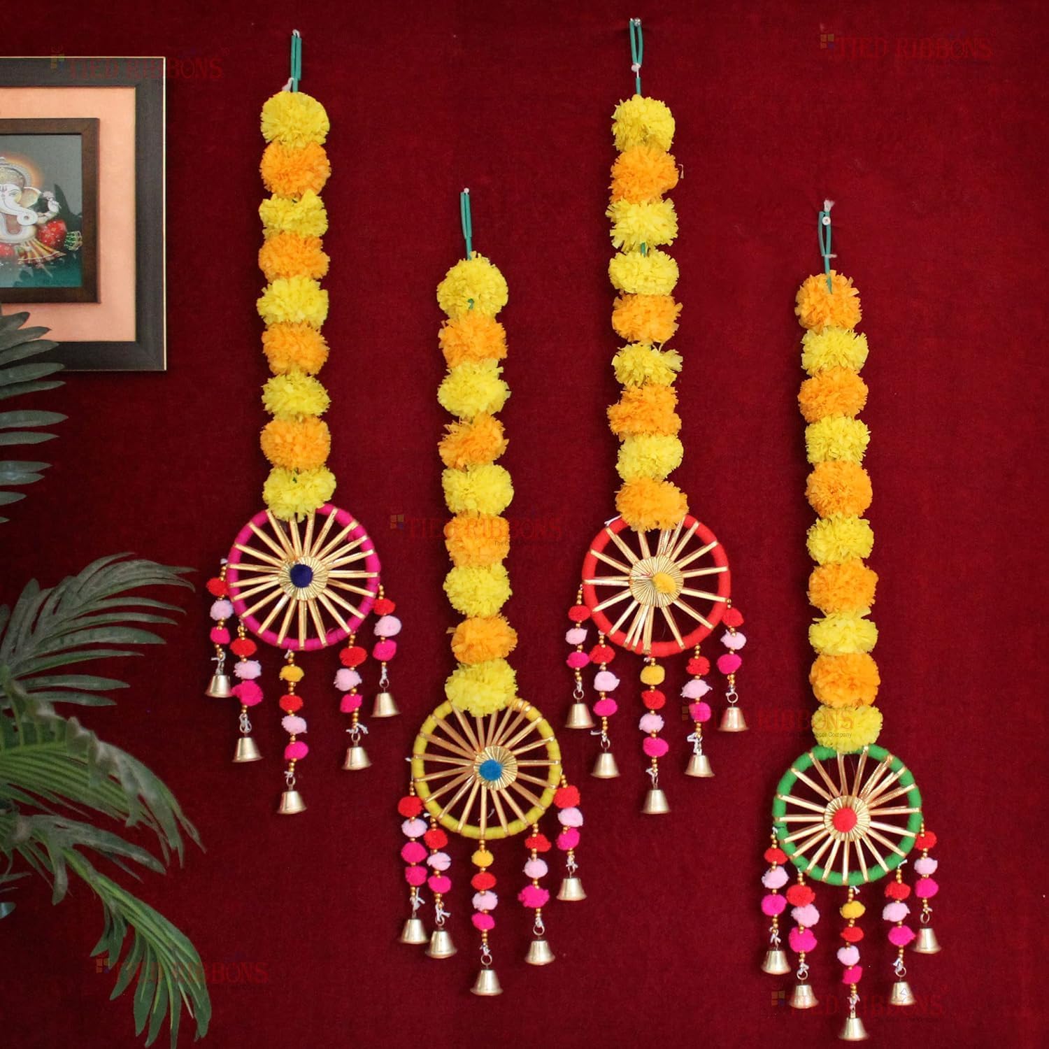 Mappa Marigold Garland for Decoration Rajasthani Home Decor | 5 Feet | Set of 2 | Ganesh Chaturthi Decoration Backdrop | Wall Door Hanging Artificial Marigold Flowers Garlands for Home, Pooja