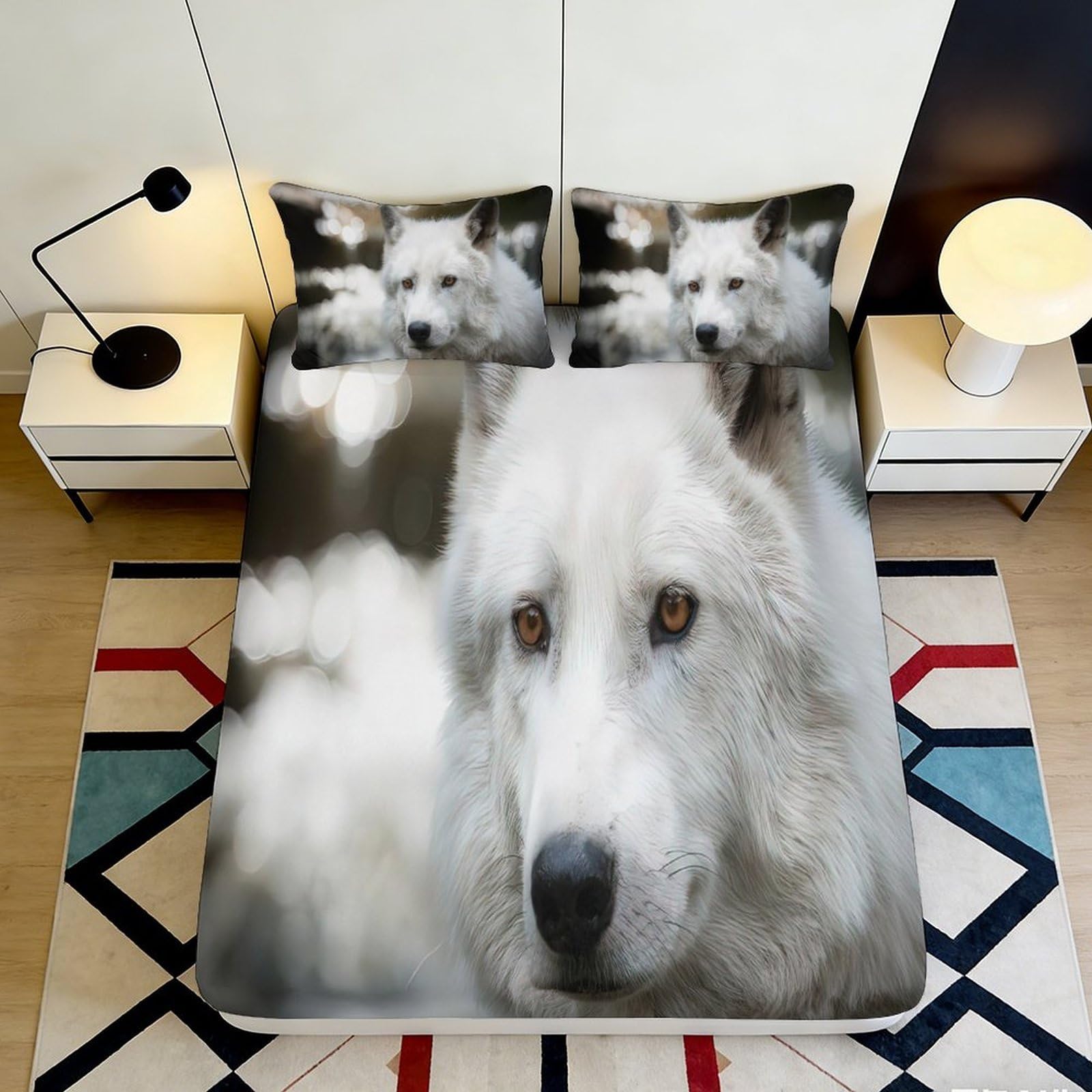 Jqzkxnhpbr Style-7 3D Printed White Wolf Fitted Sheet Microfiber Soft Breathable Forest Pack Bed Cover For Bedroom Guest Room Decor 90X200x25cm