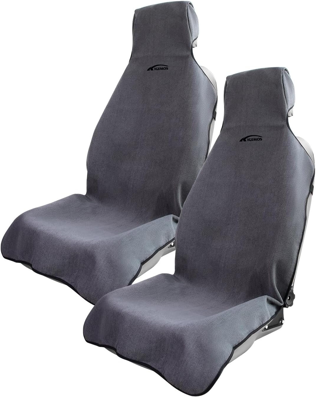 Car Seat Towel Cover, Waterproof, Sweatproof, Non-Slip Protector – Dual-Layer Microfiber Terry – Universal Fit for Cars, Trucks, SUVs – Branded Embroidered Design (Gray, 2 Pack)