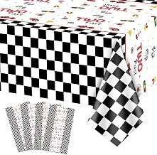 4pcs Two Fast Race Car Tablecloths - Racing Car Table Covers Rectangular Black and White Checkered Tablecloth for Boys Kids' Two Year Old Race Car Birthday Party Supplies, 51 x 86.6 Inch (Two Fast)