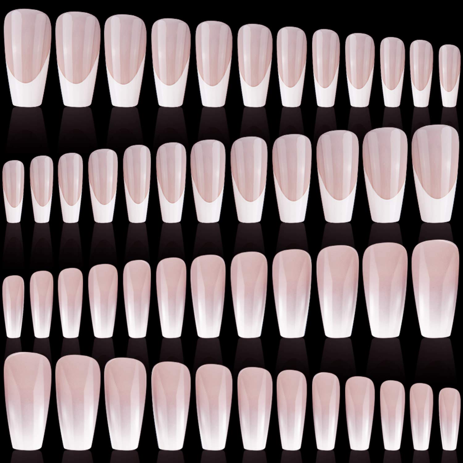 96 Pieces 4 Sets Long Press on Nails Ballerina Coffin False Nails Gradient Color Nails Glitter Glossy Full Cover Fake Nails Artificial ABS Nails for Nail Design Women Girls (Simple Pattern)