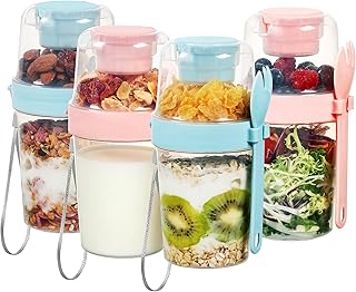 Vtopmart 4 Pack 27oz Yogurt Parfait Cups with Lids and Spoons, Overnight Oats Containers, Reusable Topping Compartment for Breakfast with Yogurt, Cereal or Oatmeal On-the-Go