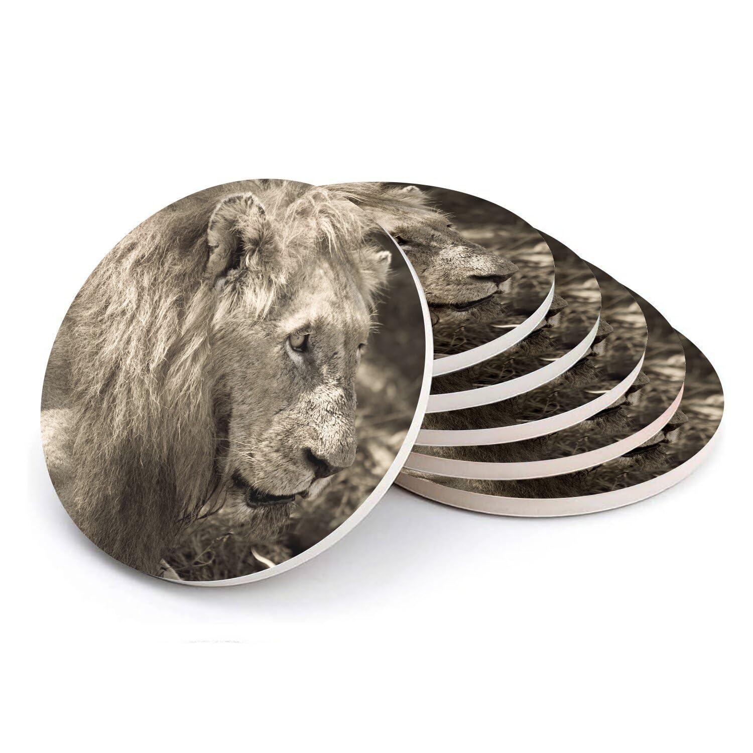 Sous-verre ronds en céramique anti-tache dessous de verre absorbants lion lot de 6