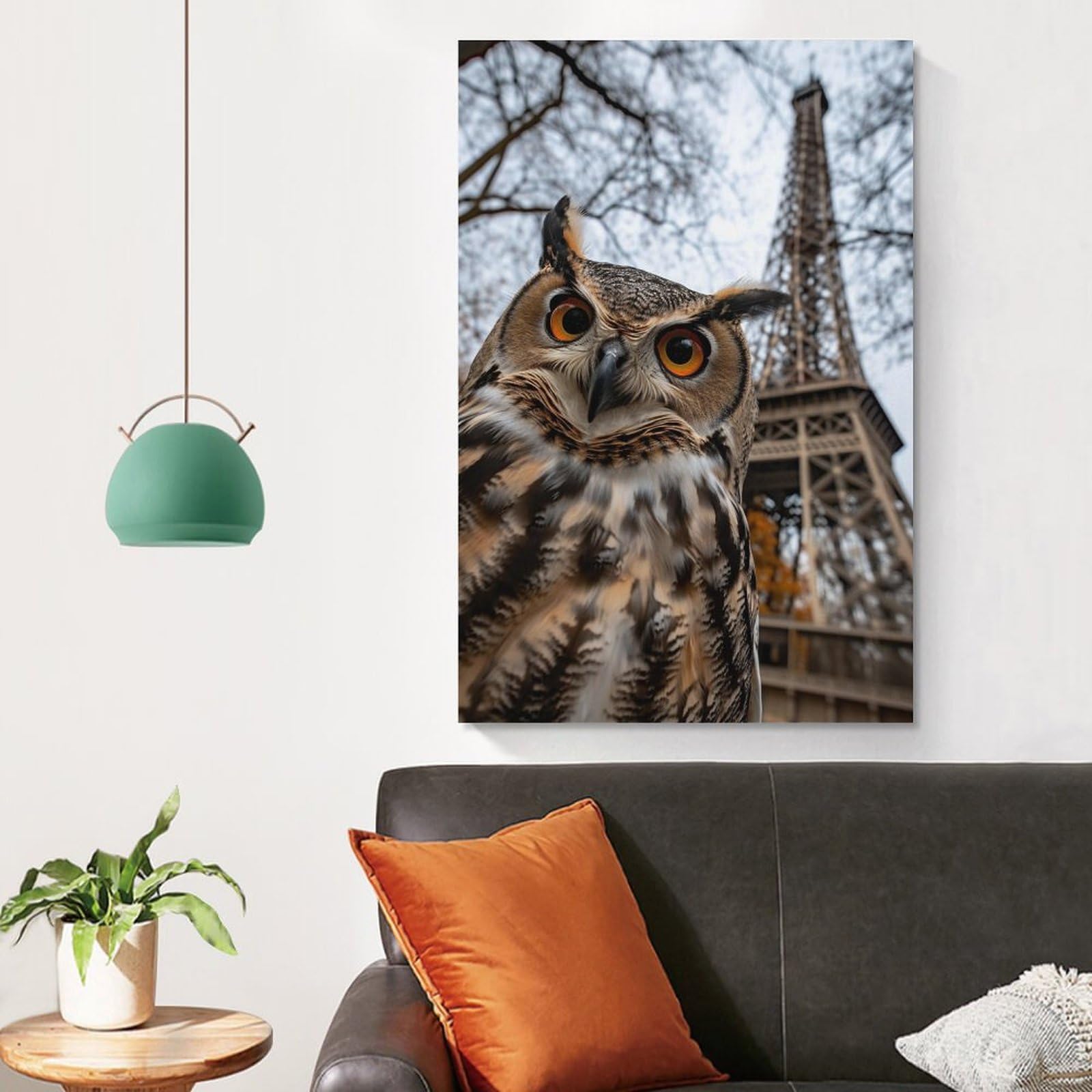 Amazon.co.jp: 絵画 エッフェル塔とフクロウの写真インテリア 絵画