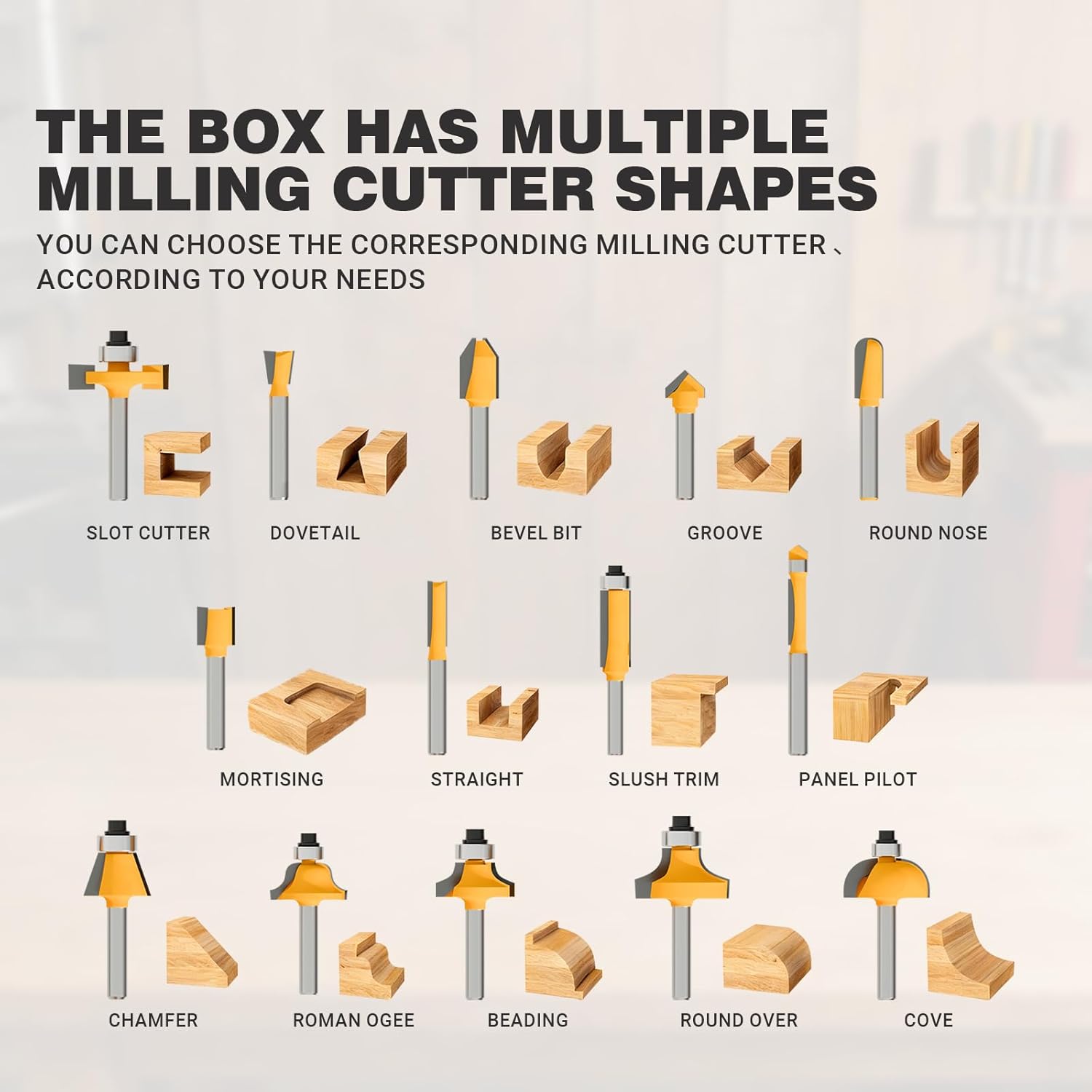 CATITO 24 Pieces Router Bits Set, 1/4" Shank, Professional Woodworking Milling Cutter Set, Tungsten Carbide, for Wood, MDF, Plywood