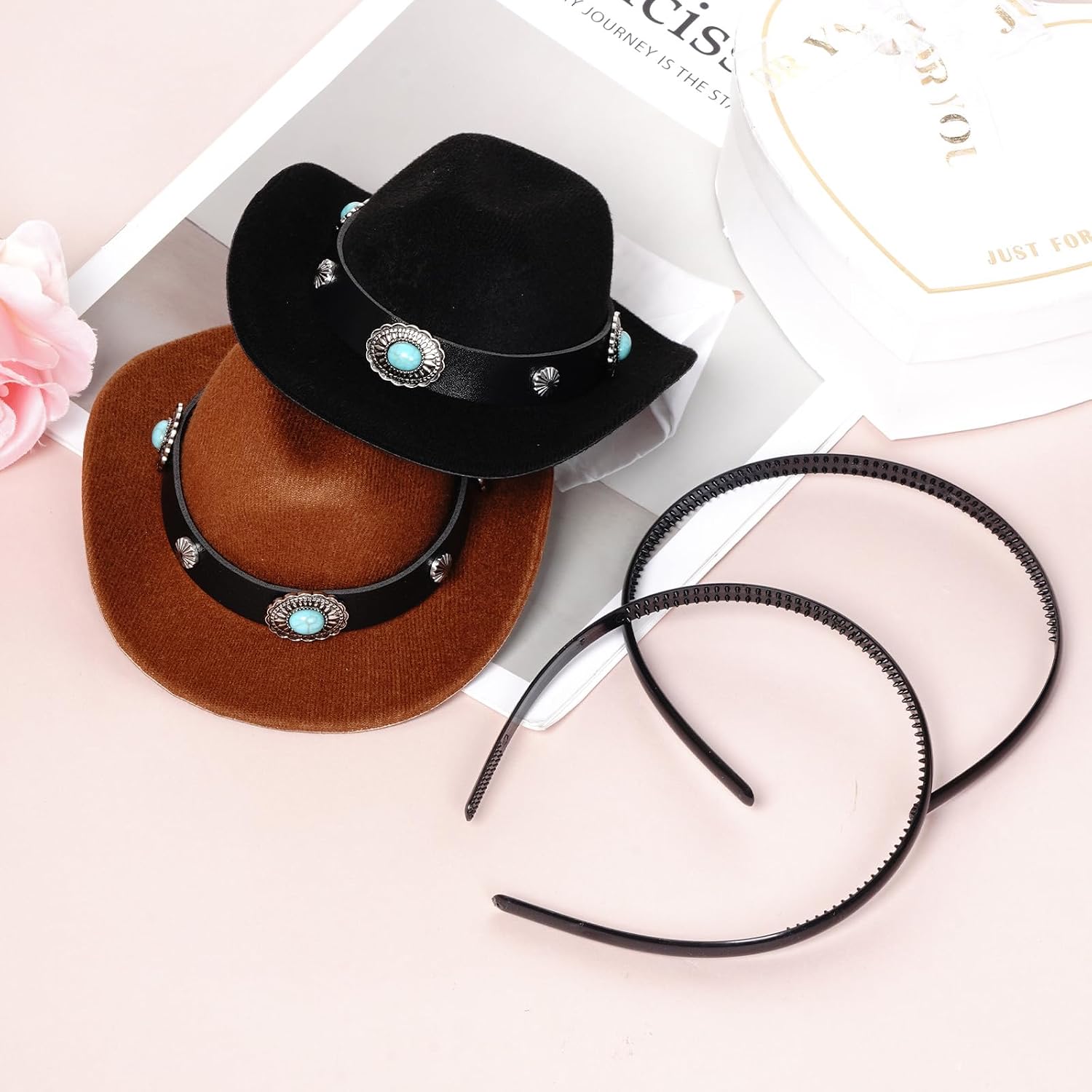 Cowgirl Hat Headband Mini Cowboy Hat Headband for Women Western Cowgirl Accessories Halloween Cowboy Party image 5