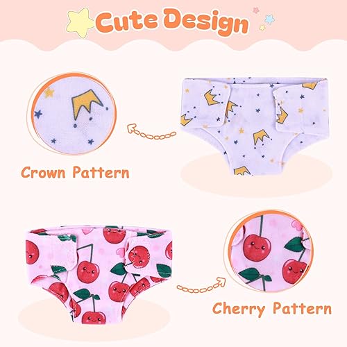 Miniatura 12 de BABESIDE 6 pañales de muñeca para muñecas de 12 a 15 pulgadas, ropa interior reutilizable y lavable para muñecas recién nacidas, accesorios de juego