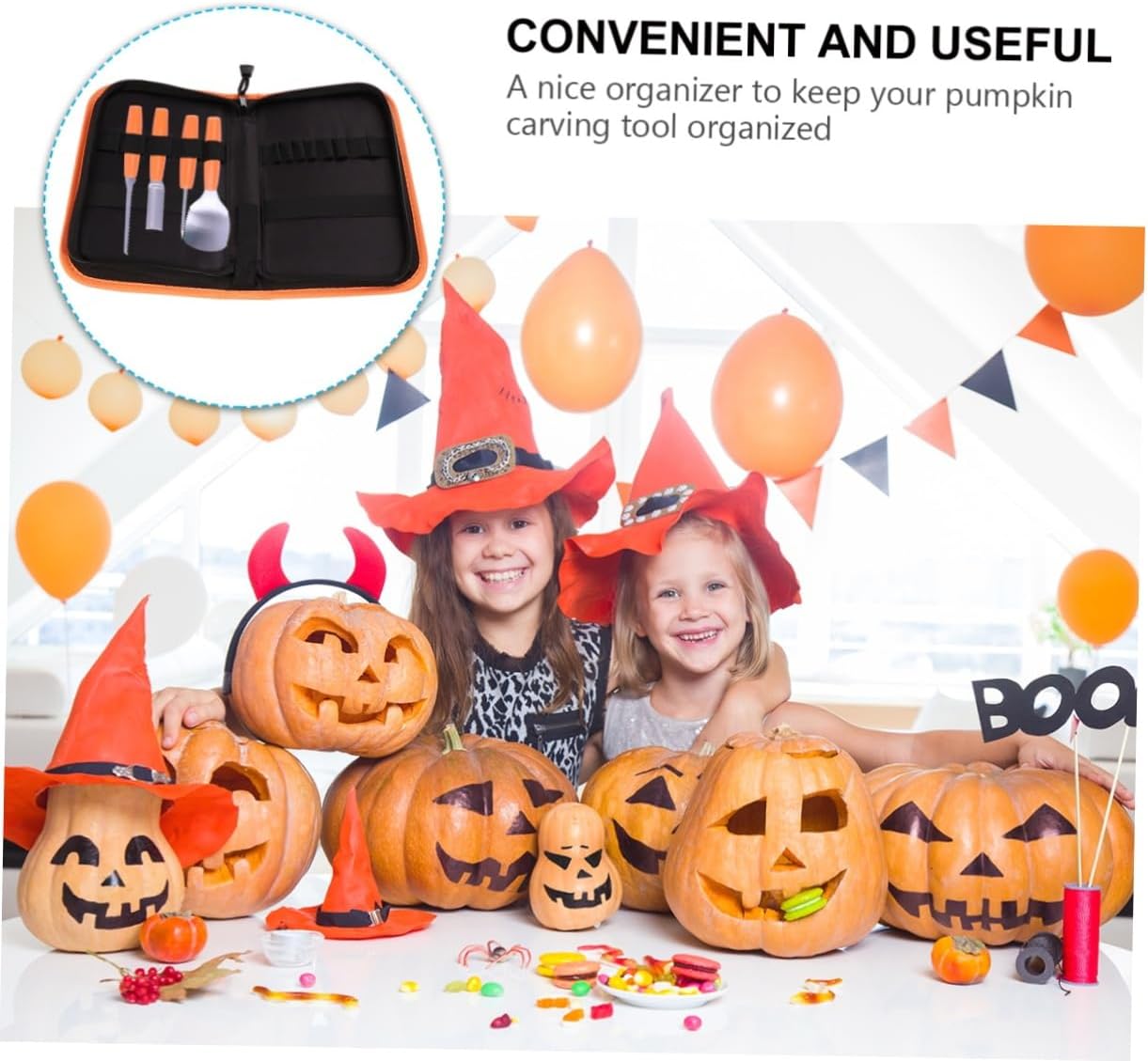 Professional Pumpkin Carving Tools Organizer Bag with Storage Compartments for Neat Tool Management for Halloween Carving Kits and Gift Giving