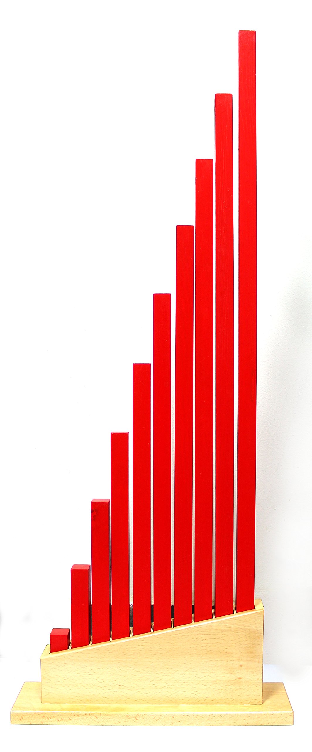 edu fun 91110 Montessori Red Long Rods Holz Stangen rot mit Aufbewahrungsständer pädagögisches Lernspielzeug für Kinder ab 3 Jahren 10 längliche Holzstangen von 10 cm - 100 cm Holzspielzeug