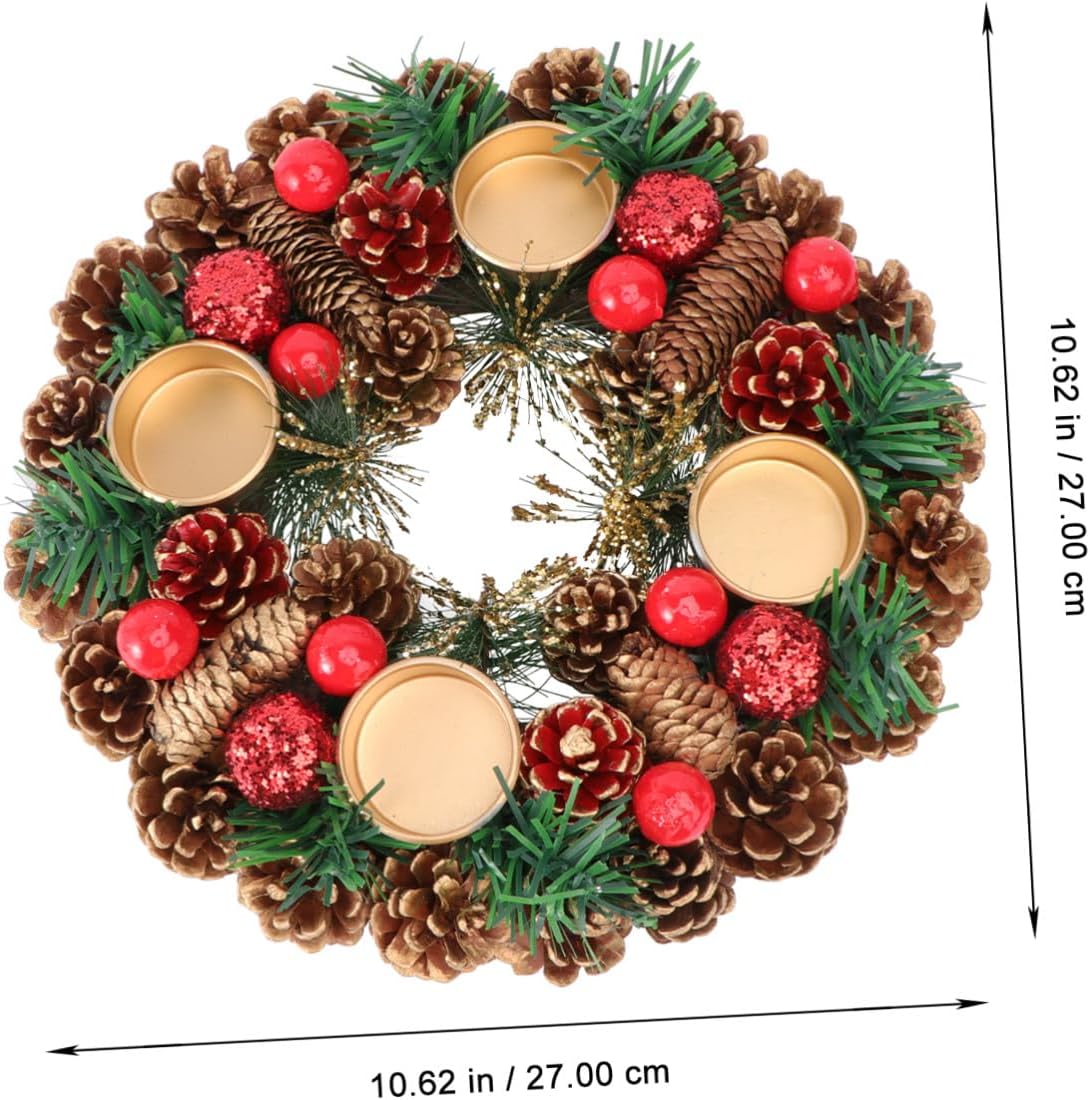 Cabilock Handmade Christmas Candleholder Wreath 27cm Stylish Evergreen Garland Decorative Desktop Candlestick for Holiday Table Centerpiece
