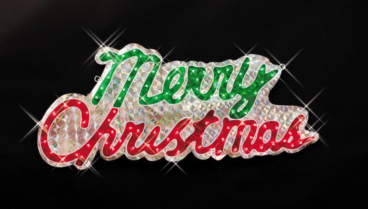 46" Sparkling Holographic "Merry Christmas" Yard Art Sign Decoration - Red and Green Lights