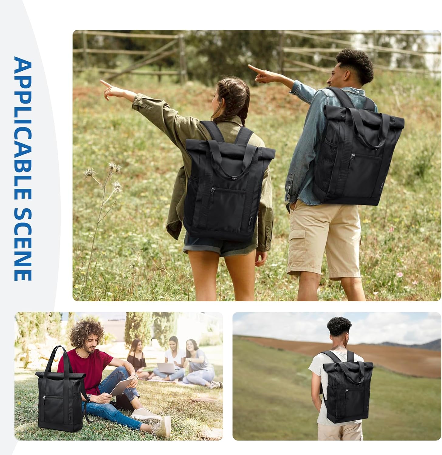 Foldable Convertible Tote Backpack Lightweight Versatile Nylon Daypack for Women Men Work Leisure Travel,Black - Image 2