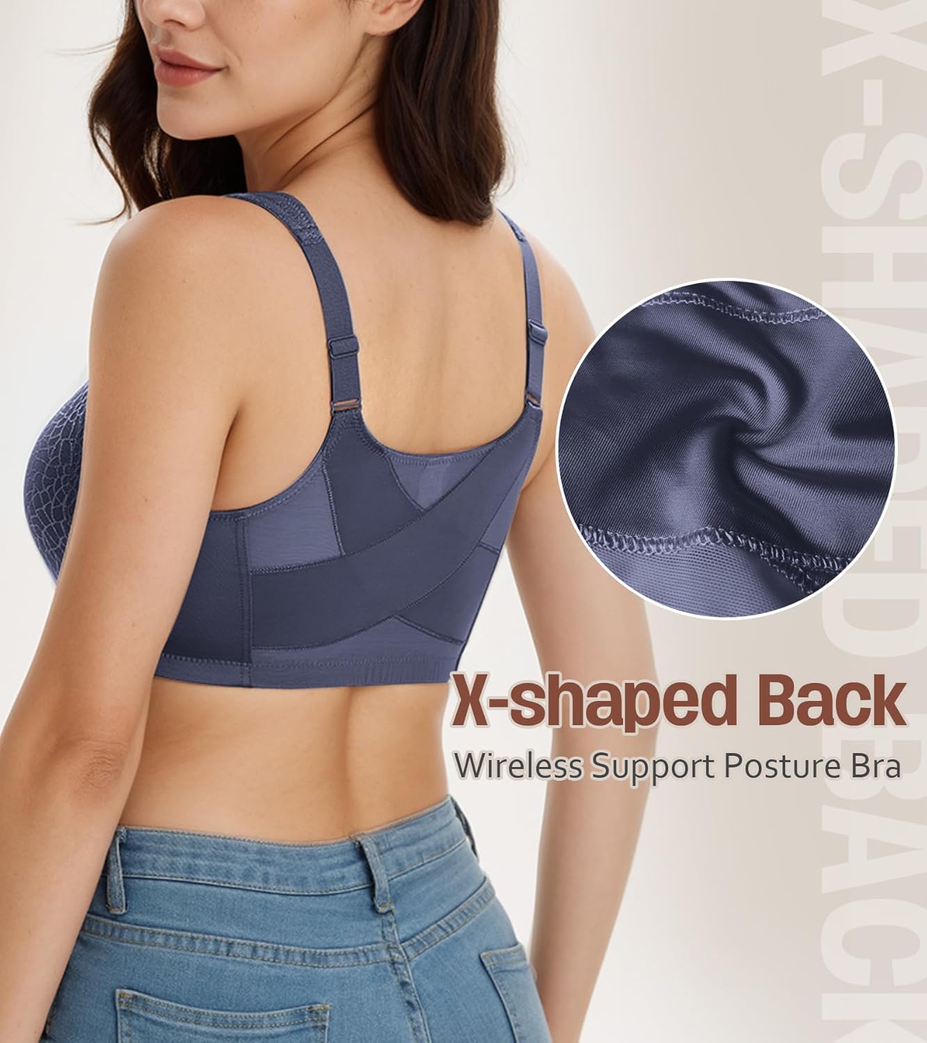 HACI Women's Front Closure Posture Bra Full Coverage Back Support Wirefree Unpadded - Image 3