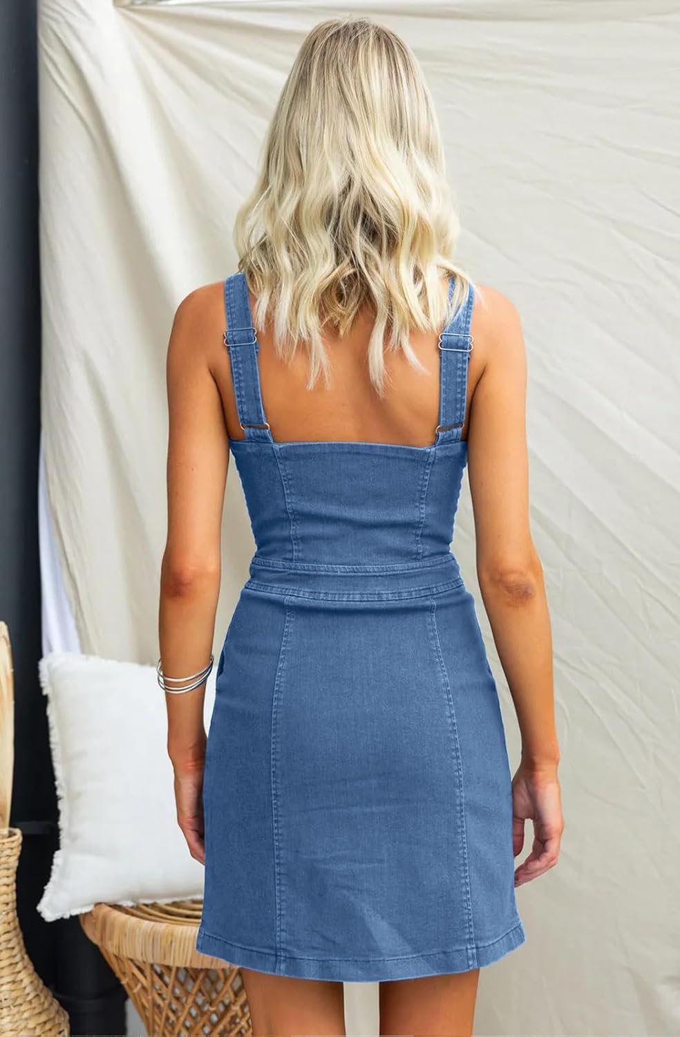 Womens Summer Casual Tank Denim Dress Sleeveless Zipper Front Mini Sexy Jean Dresses with Pockets - Image 4