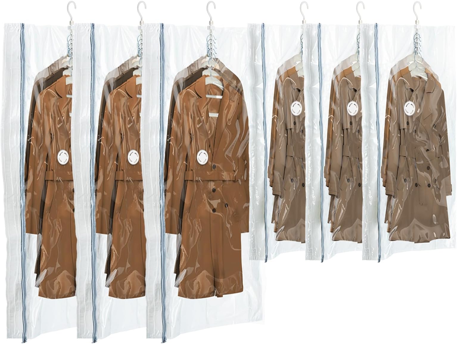 TAILI Hanging Vacuum Storage Bags Space Saver Bags (3 Long, 3 Short), Cream Vacuum Sealer Bags for Clothing, Suits and Jackets, Closet Organizers and Storage