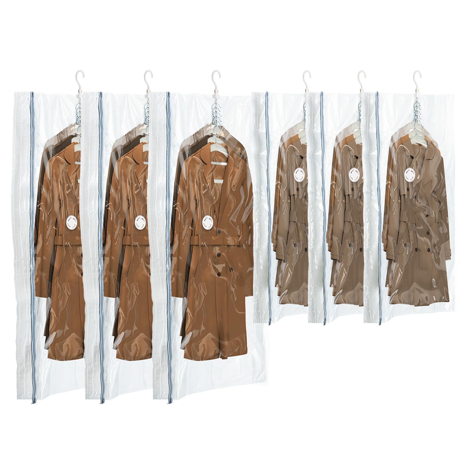 TAILI Hanging Vacuum Sealer Storage Space Saver Bags for Clothing, Suits and Jackets, Closet Organizers, Wider Sides (3 Long, 3 Short) Cream