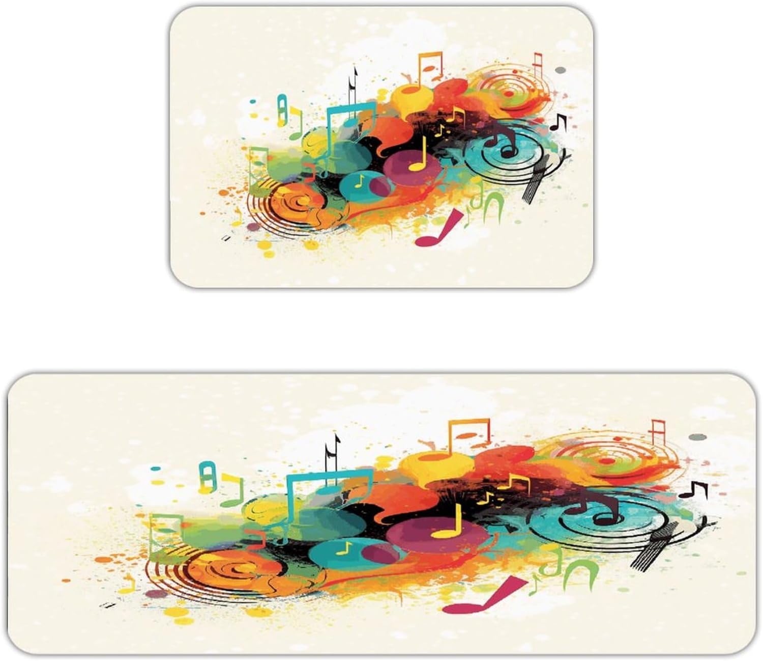 Abstract Music Themed Kitchen Mat Set of 2 Ergonomic Comfort Velvet Rugs Cushioned Anti-Fatigue Non-Slip Standing Mats Thick Kitchen Floor Mat Carpet Runner Rugs 16"×24"+17"×47"