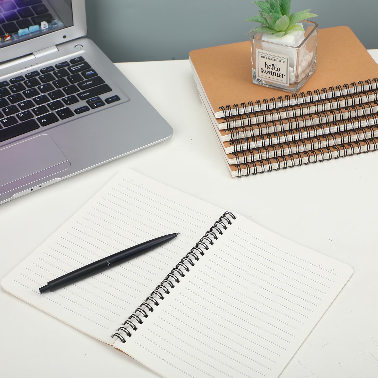 miikoul Paquete de 150 cuadernos con espiral A5, cubierta de papel kraft, 8.3 x 5.5 pulgadas, 60 hojas/120 páginas, cuadernos rayados a granel, cuaderno de tapa dura, cuadernos de viaje para