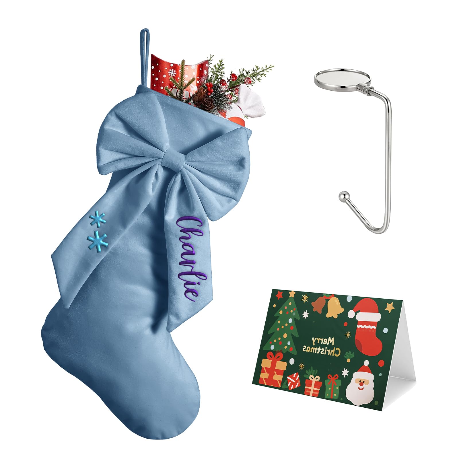 Personalised Christmas Stockings 18" Large Velvet Bow Xmas Hanging Stocking
