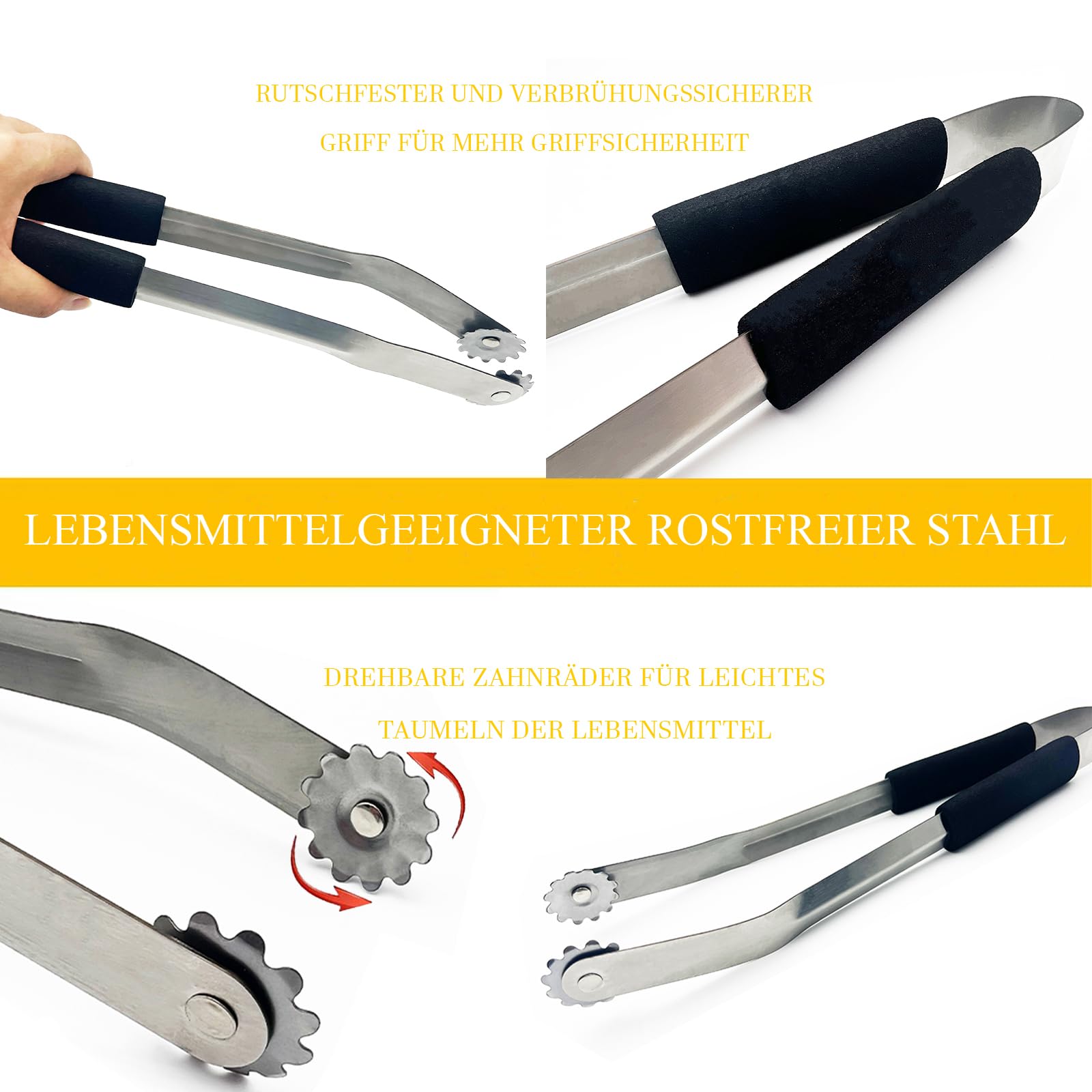 Roestvrijstalen grilltang met wieltjes | keukengerei voor buiten en binnen | Durandal Selection BBQ-tang om te draaien, zilver