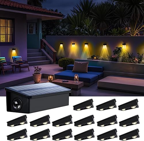 Miniatura 12 de Luces de valla alimentadas por energía solar al aire libre, impermeables, LED de 3 lados, paquete de 8 para patio, cubierta, terraza, barandilla,