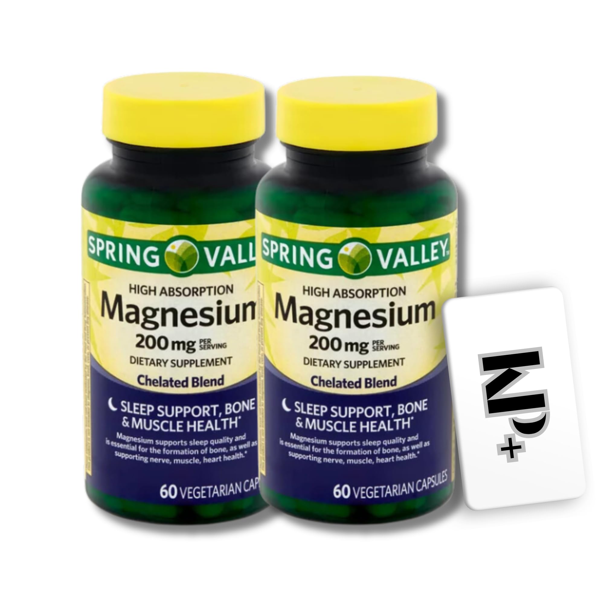 Spring Valley, Magnesium, Bone & Muscle Health, Dietary Supplement, Vegetarian Capsules, 200 mg, 60 Count + KPplus Sticker (Pack of 2)
