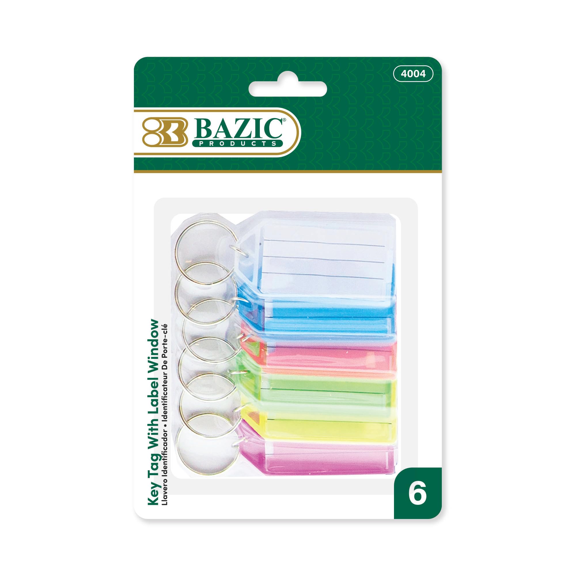 BAZIC Products Key Tags w/Holder & Label Window (6/Pack)