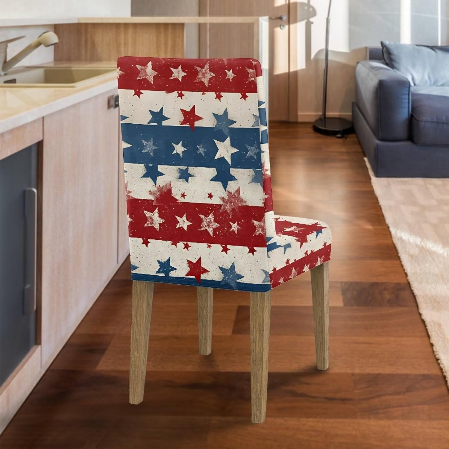 Talayituse American Flag Star Print Dining Room Chair Covers, Stretch Jacquard Parson Chairs Slipcovers 4th of July Decor Removable Washable Chair Seat Protectors for Home, Kitchen, Banquet, Set of 4