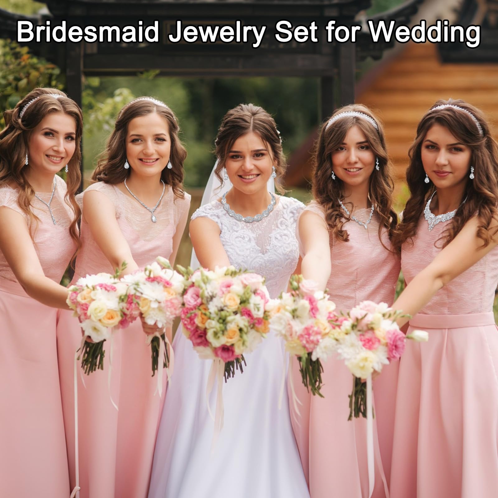 Set di 6 gioielli da damigella d'onore per matrimonio argento cristallo strass collana orecchini braccialetto per le donne gioielli da sposa