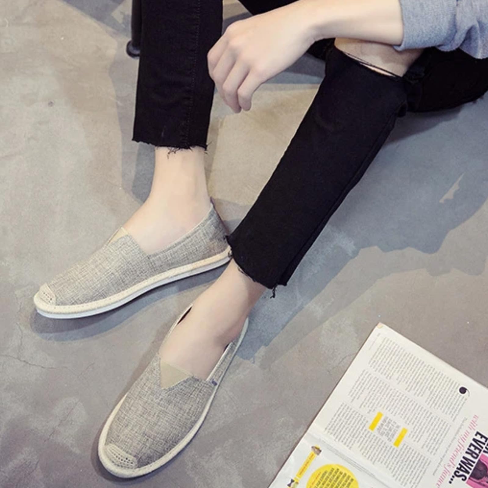 Scarpe Pescatore Uomo Estate Tela Basse Senza Lacci Casual(Grigio,44)